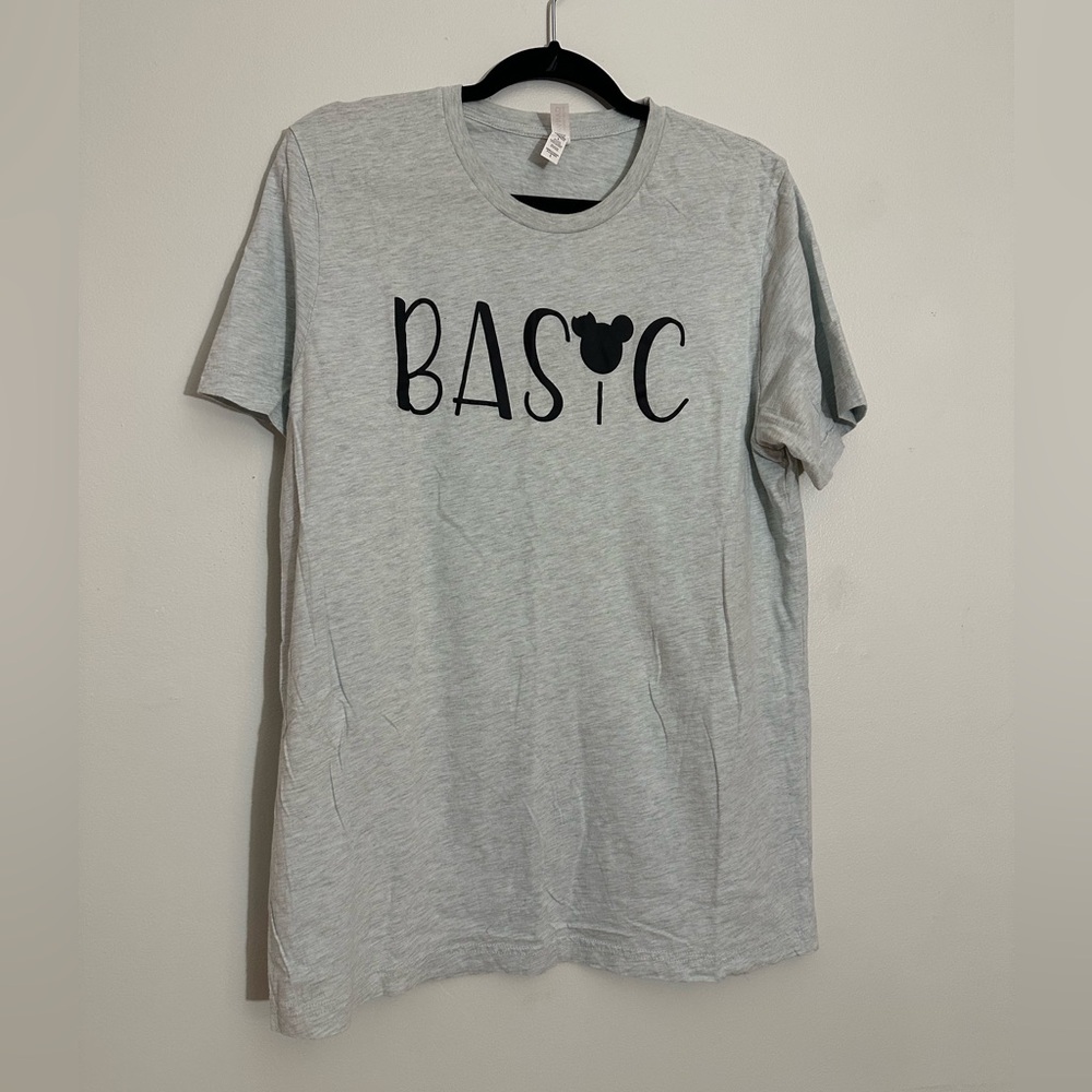 Blue/Gray Graphic Tee with 'BASIC' Mickey Print